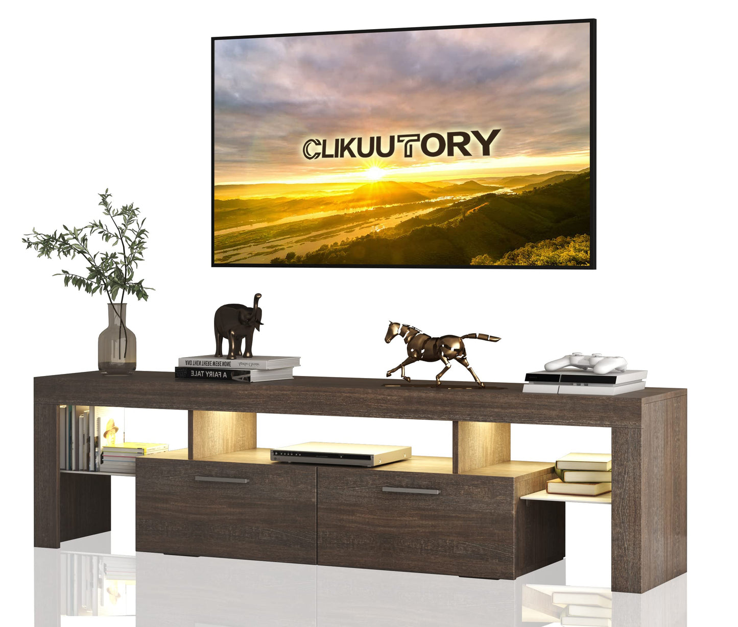 LED TV Stand with Large Storage Drawer -  Modern High Gloss TV Console Table with Entertainment Center