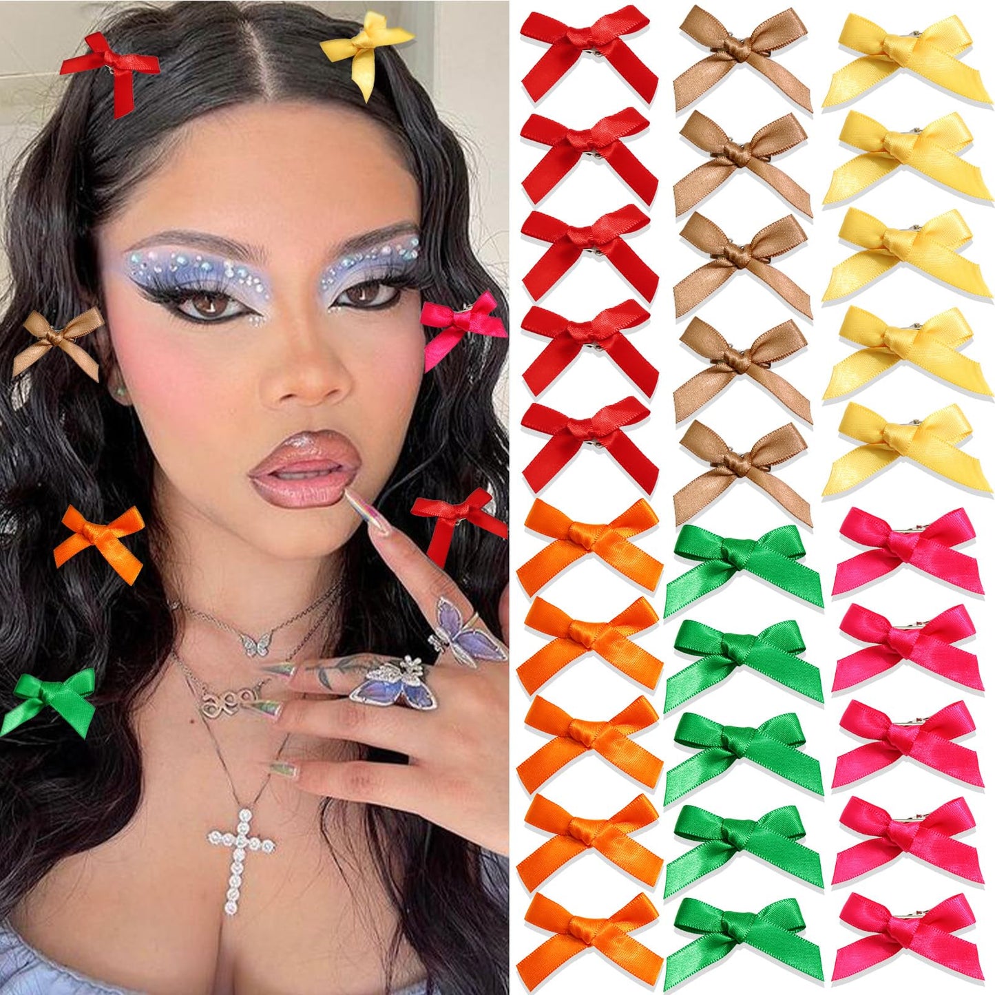 Mini 20PCS Bowknot Ribbon Barrettes - Cute Claw Clips Hair Accessories