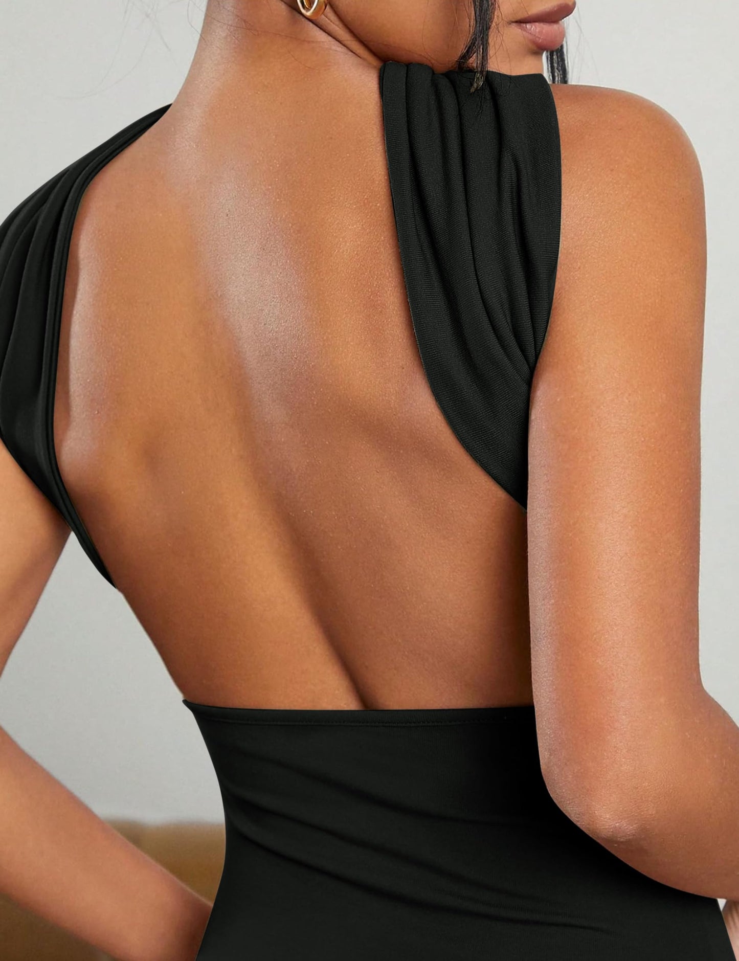 Ruched Strapless Halter Tube Top - Sexy Open Back Slim Fit Bandeau Shirt Sleeveless Off Shoulder