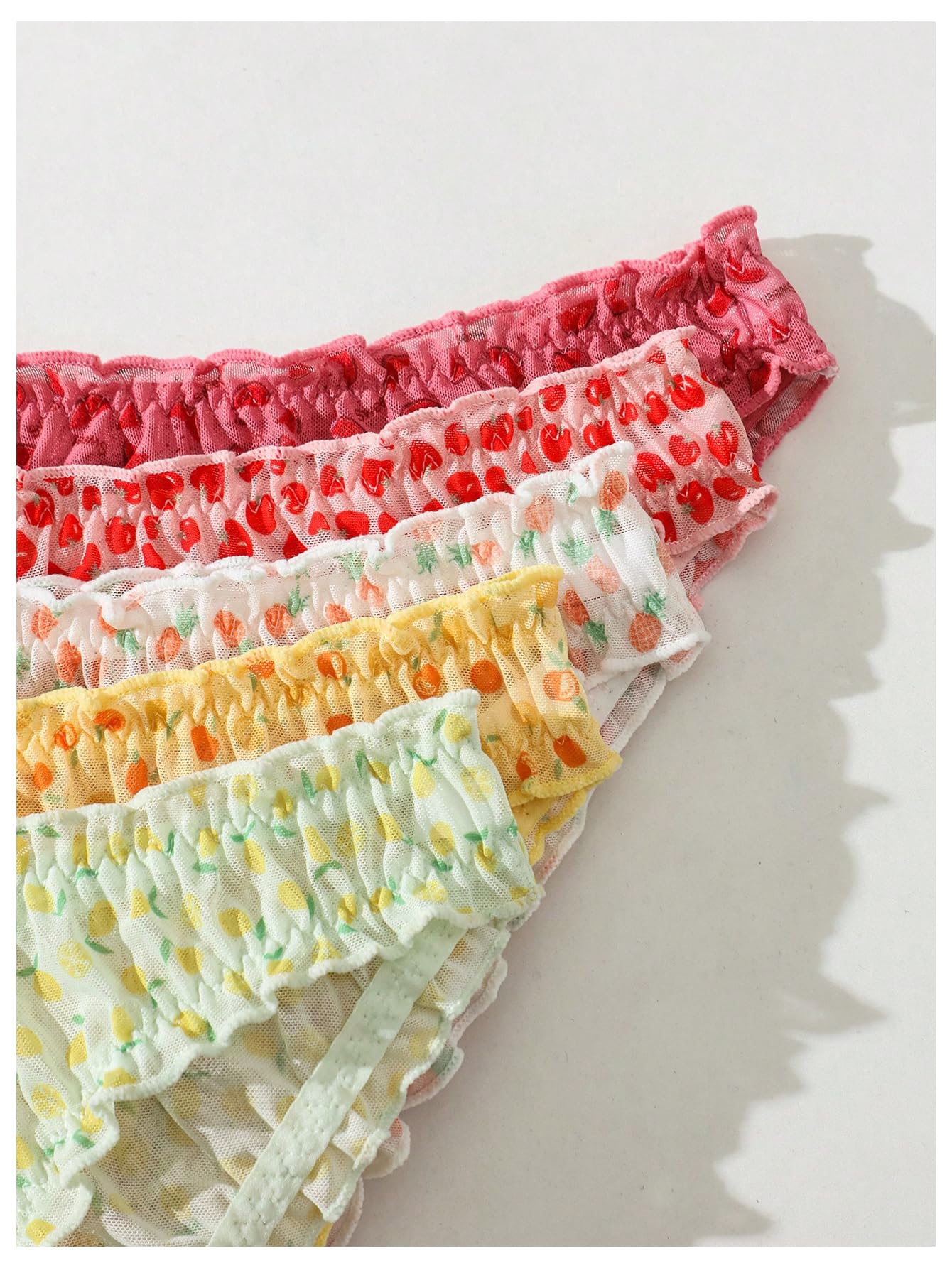 Women's 5pack Floral Print Low Rise Panty Set Frill Trim Textured Soft Underwear