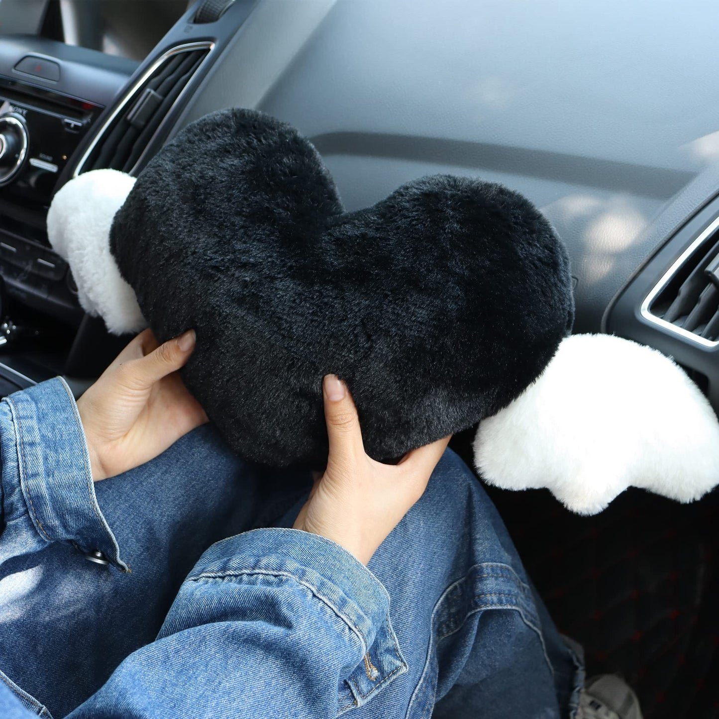 Heart Shaped Cute Car Headrest Pillow with Angel Wings - Comfortable Soft Head Rest Cushion Kawaii