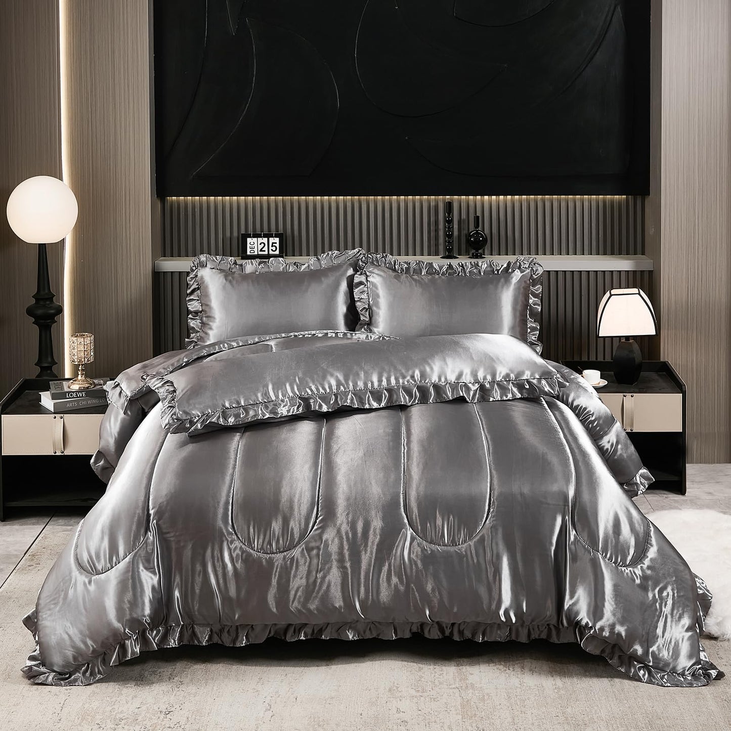 Comforter Silk Beddings - Luxury Silky Body Pillow Cover Ruffle