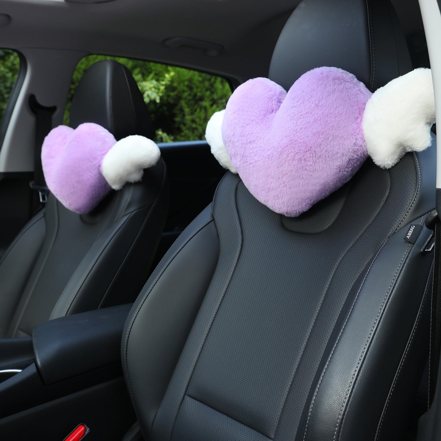 Heart Shaped Cute Car Headrest Pillow with Angel Wings - Comfortable Soft Head Rest Cushion Kawaii