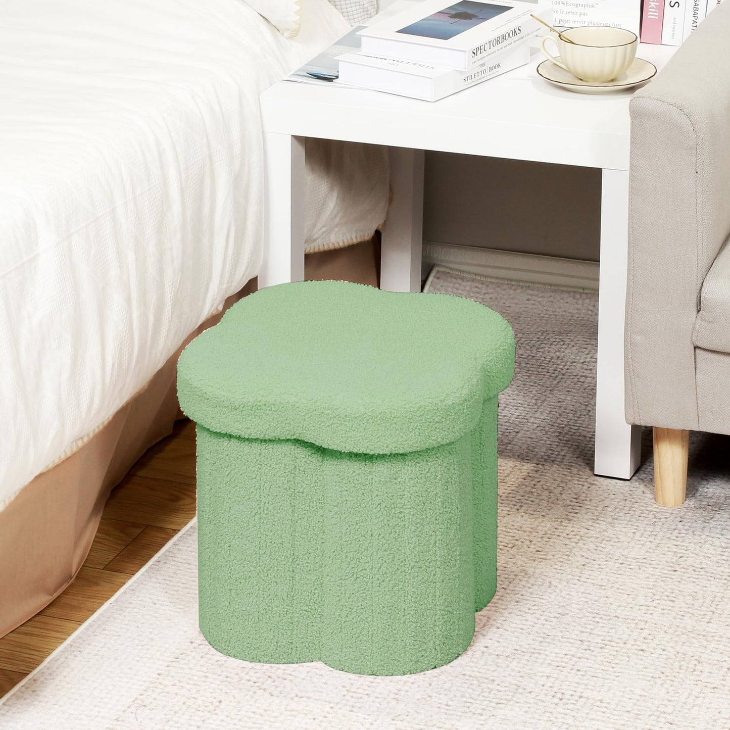 Flower-Shaped Storage Ottoman – Boucle Footstool & Seat for Living Room & Dorm