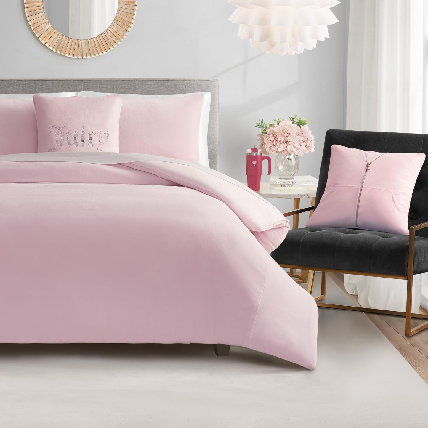 Juicy Couture Solid Velour 3-Piece King Comforter Set – Luxurious Bedding Ensemble