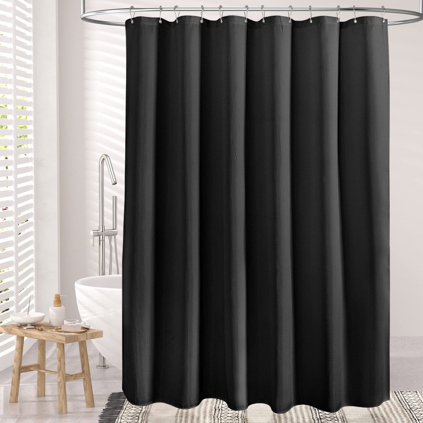 Waffle Shower Curtain - Fabric Shower Curtain Heavy Duty Hotel Quality Bathroom Shower Curtains, 72 x 72 Inches