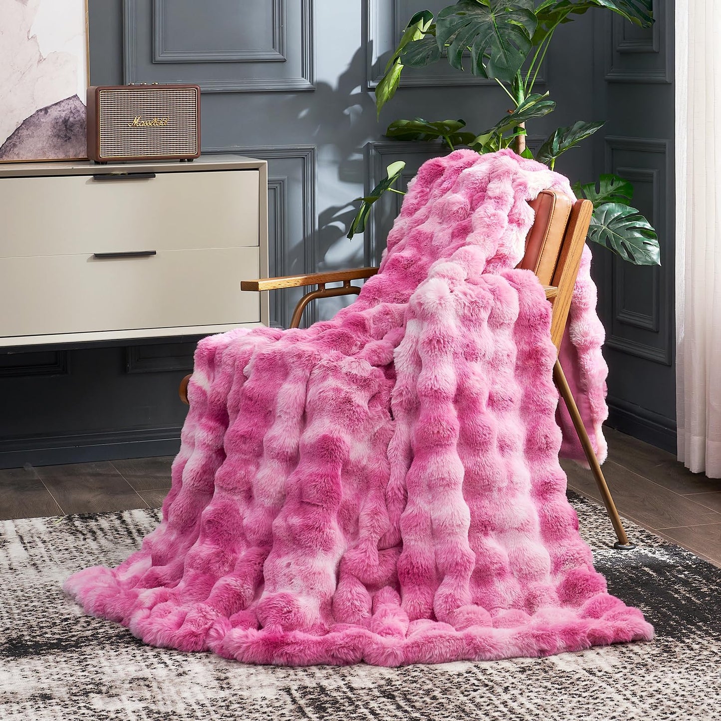 Faux Fur Throw Blanket -Fuzzy Soft Plush Thick Bubble Blanket