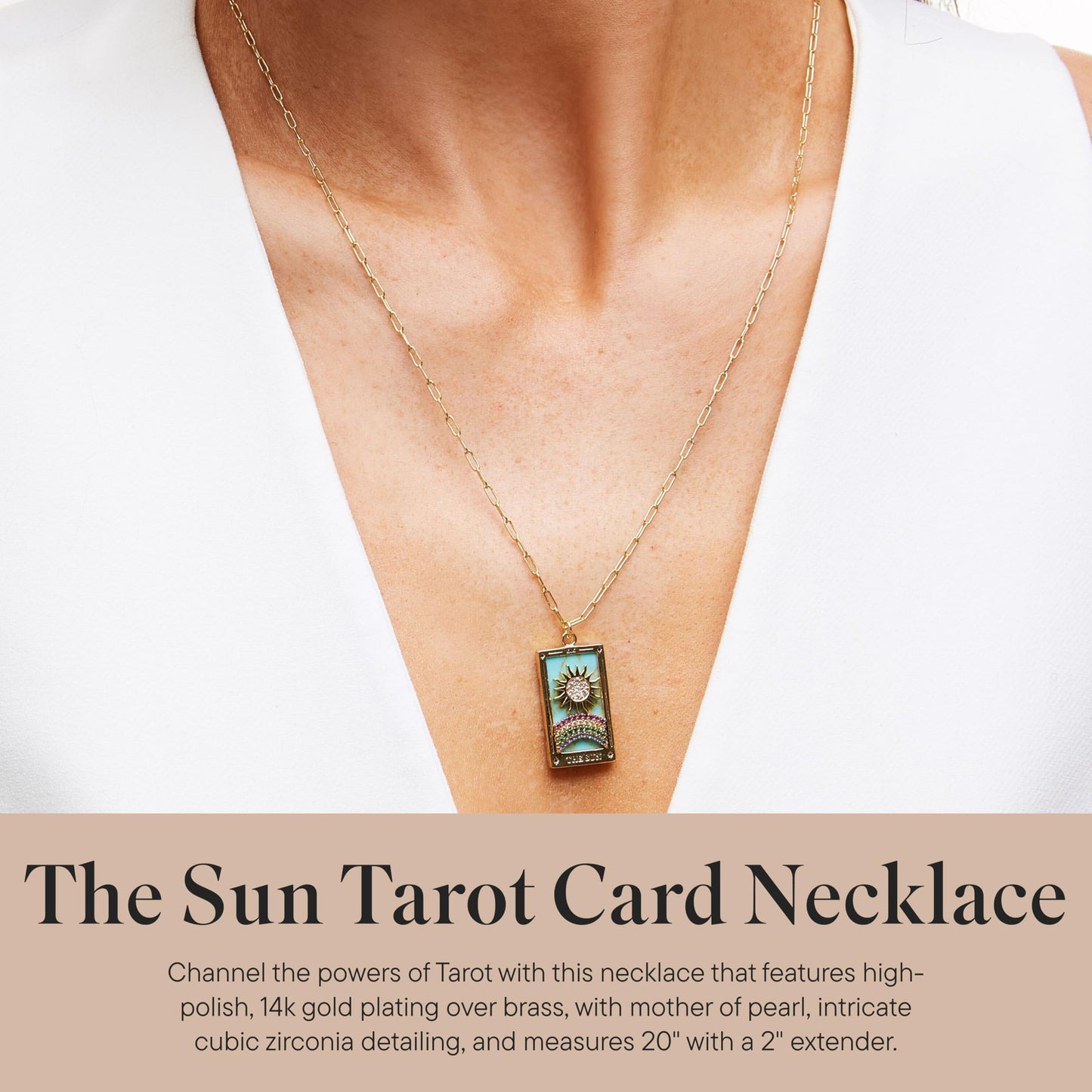 Tarot Card Pendant Necklace - Gold Chain Necklace for Women - 14k Gold Plating