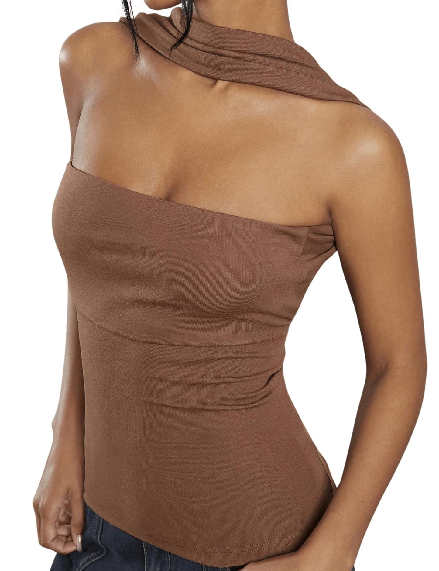 Ruched Strapless Halter Tube Top - Sexy Open Back Slim Fit Bandeau Shirt Sleeveless Off Shoulder