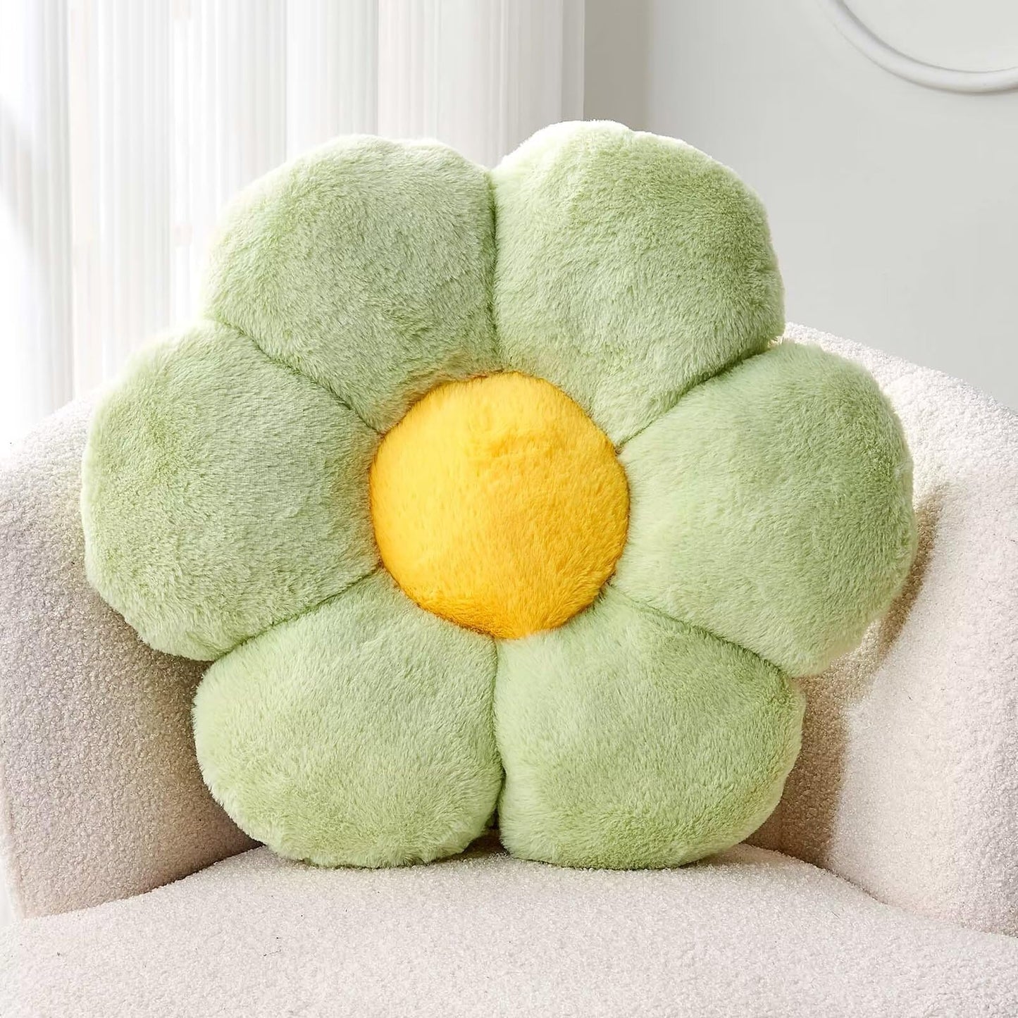 Plush Flower-Shaped Throw Pillow – Soft Faux Rabbit Fur Cushion for Bedroom or Living Room Decor