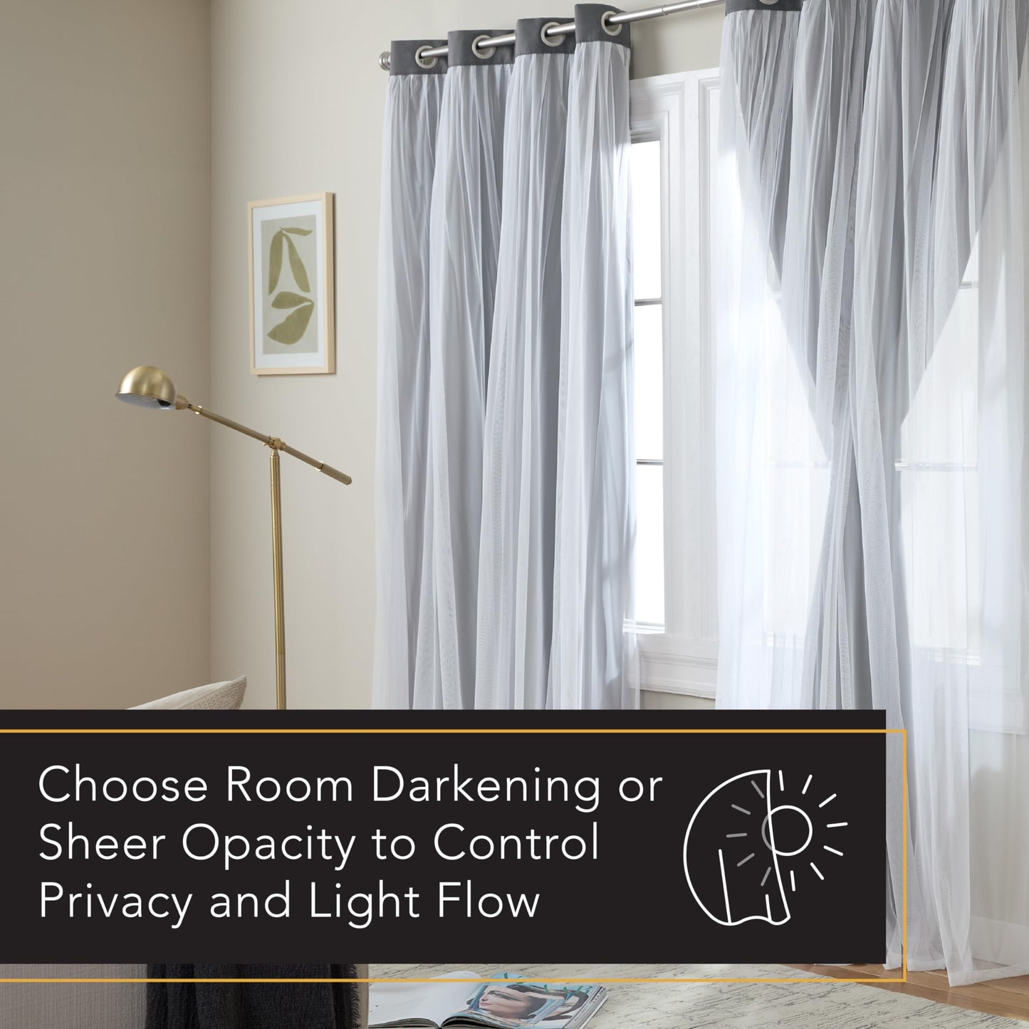 Exclusive Home Catarina Layered Solid Room Darkening Blackout and Sheer Grommet Curtain Panel