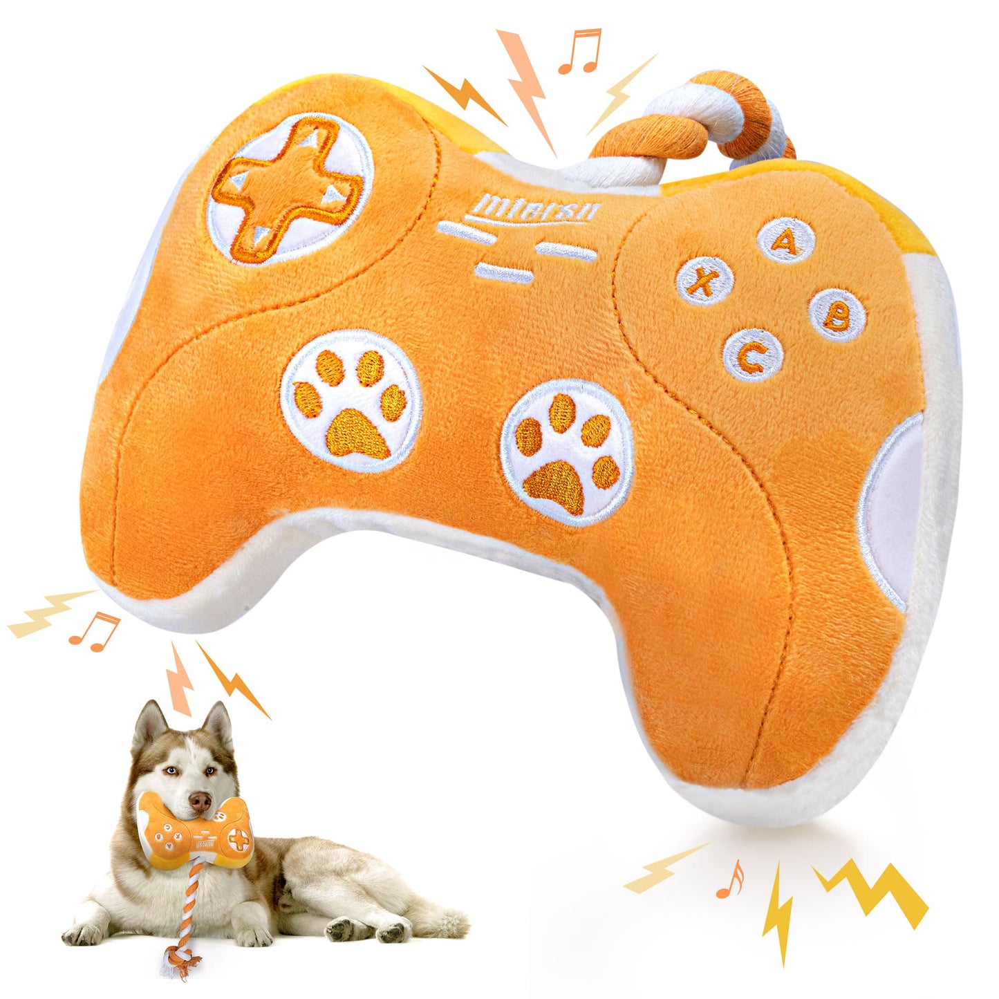 Cute Dog Plush Toys : Squeaky Dog Toys with Crinkle Paper and Interactive Rope Toy for Tug of War - Game Controller