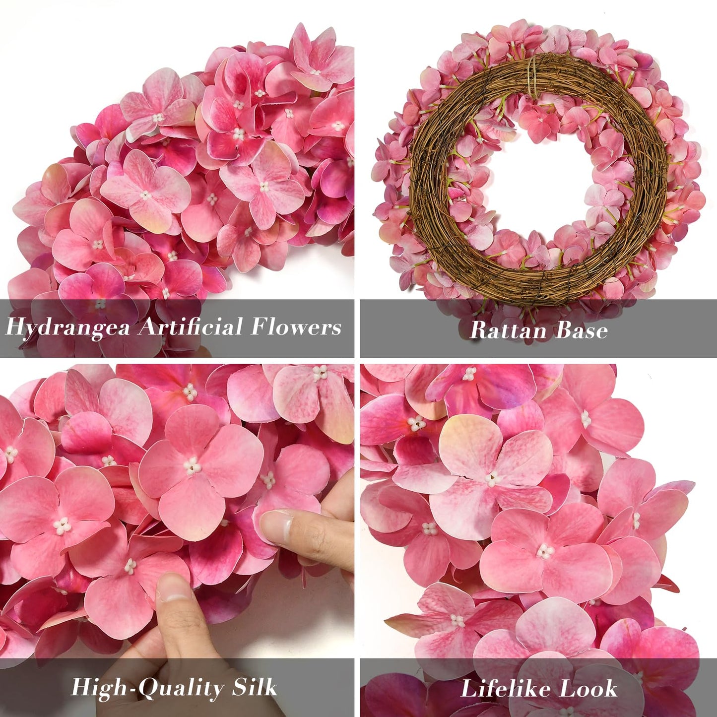 Premium Texture Pink Hydrangea Wreath 16in