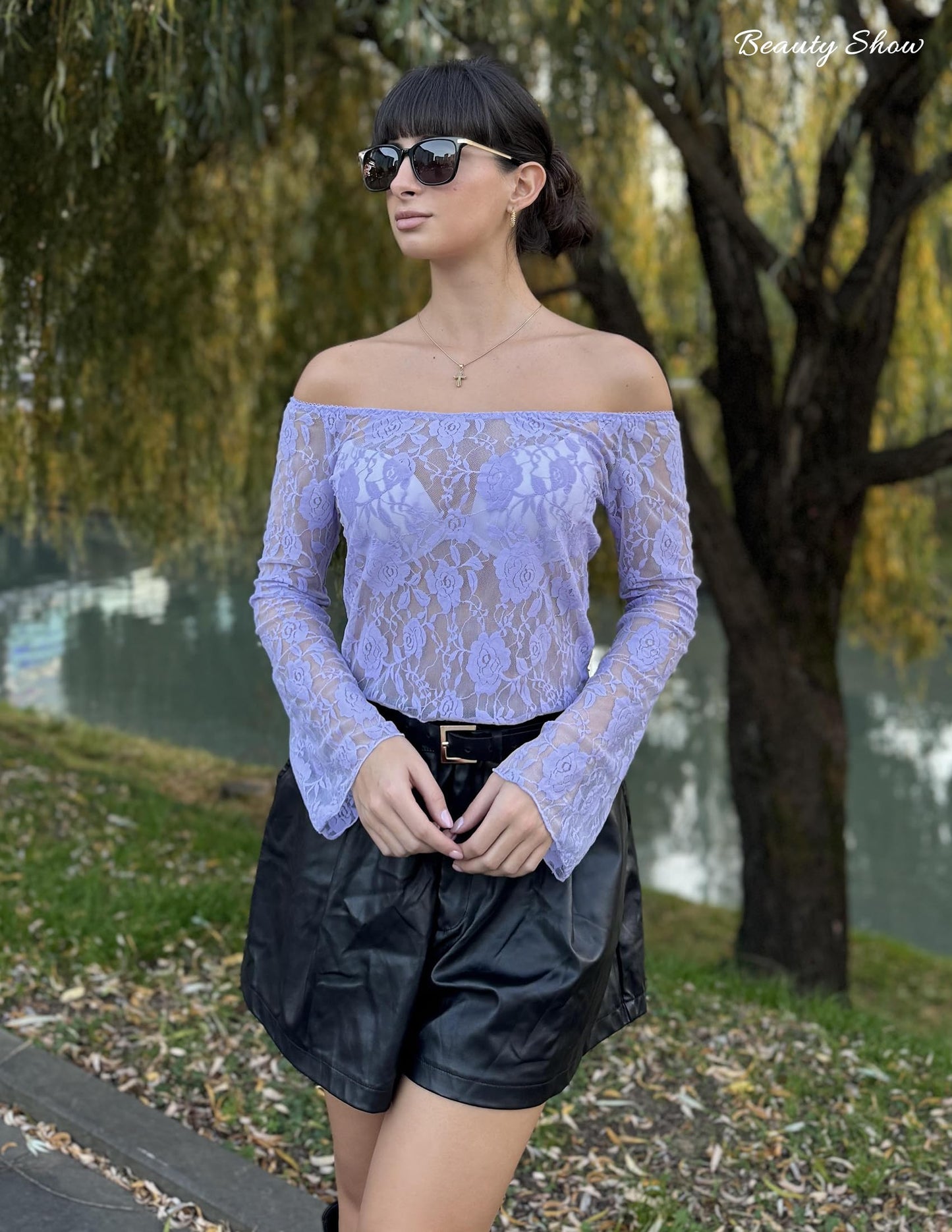 Lace Long Sleeve Y2k Off The Shoulder Tops Sexy Sheer Bell Tops