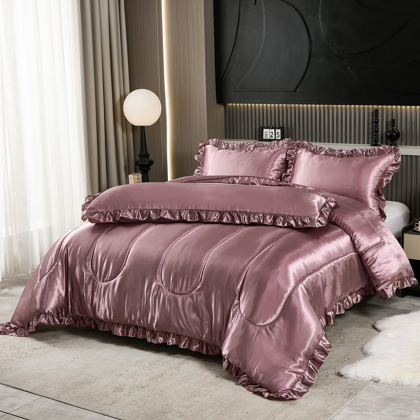 Comforter Silk Beddings - Luxury Silky Body Pillow Cover Ruffle