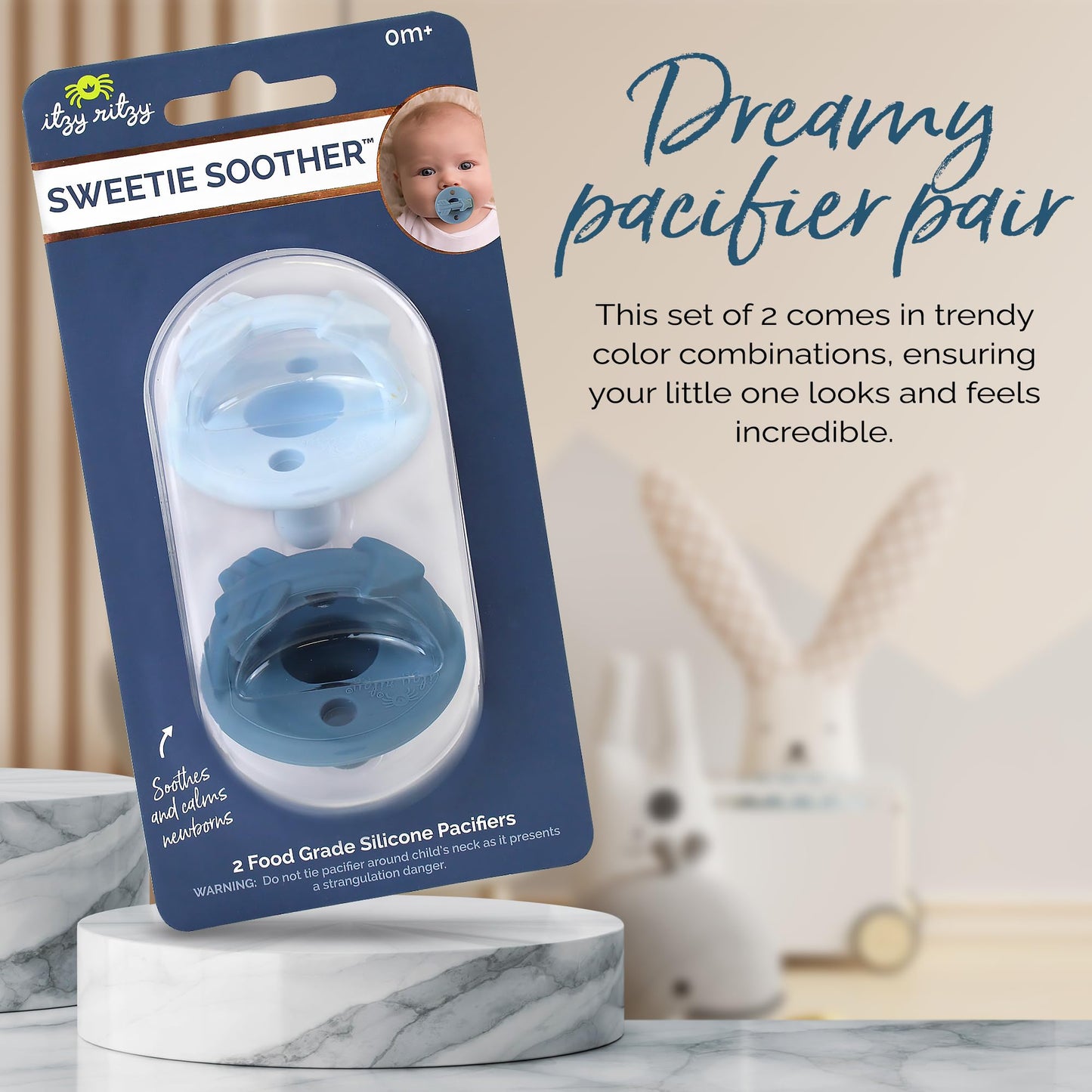 Silicone Pacifiers for Newborn - Sweetie Soother Pacifiers Feature Collapsible Handle & Two Air Holes for Added Safety