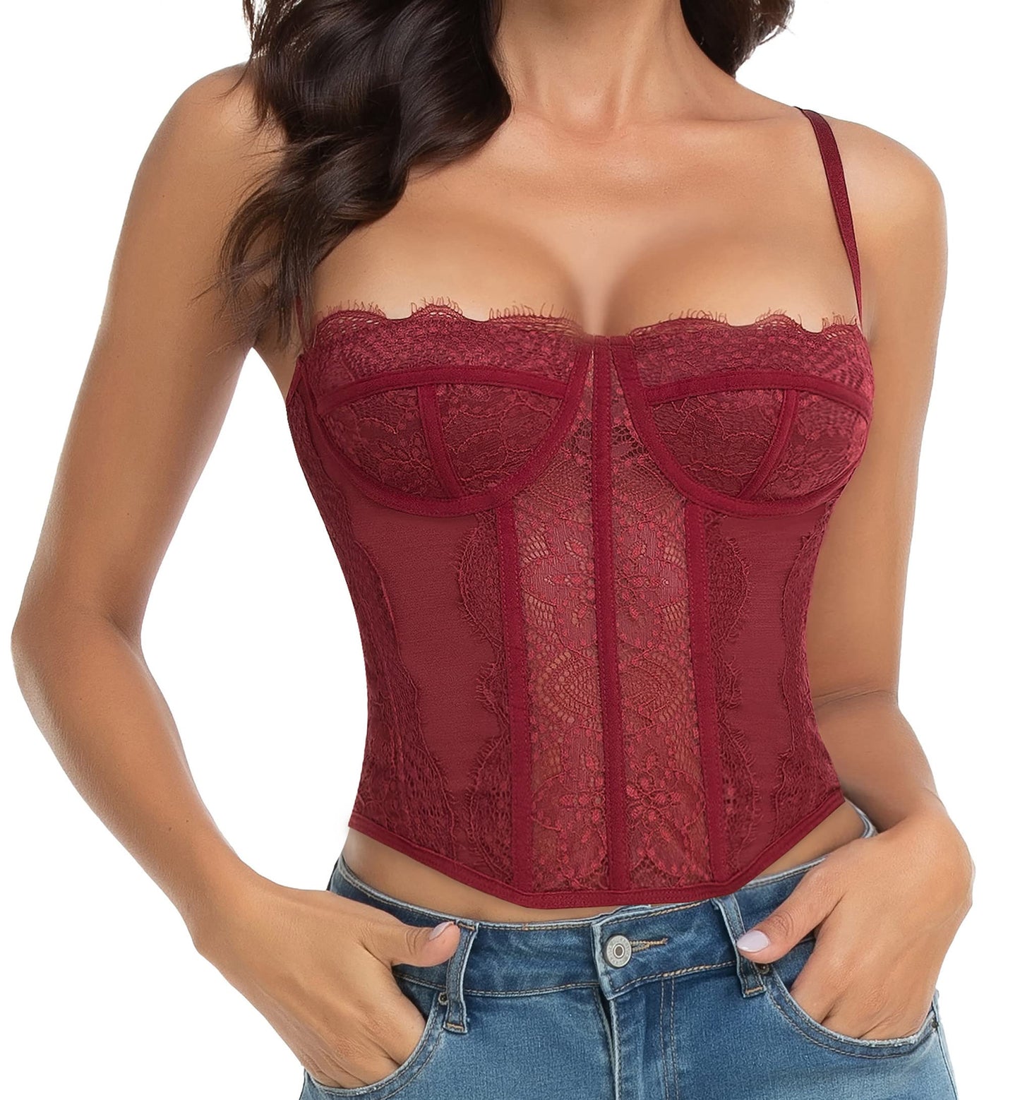 Lace Bustier Corset Tops for Women - Sexy Going Out Party Club Top with Buckle