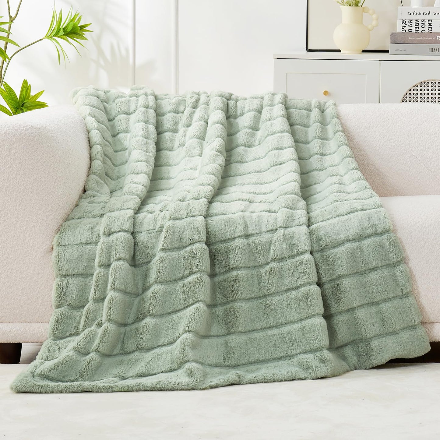 Cozy Bliss Faux Fur Throw Blanket Cozy Warm Plush Striped