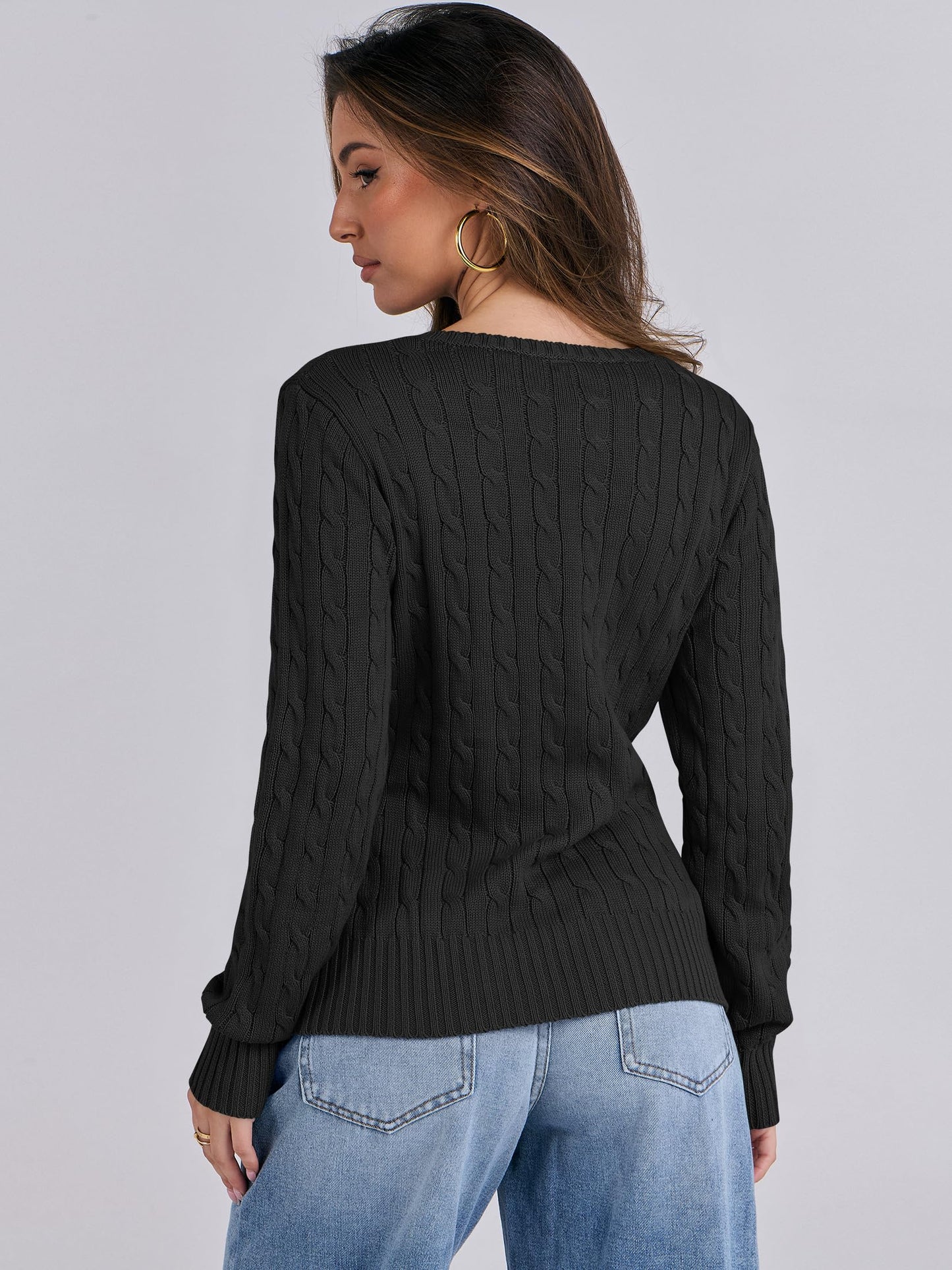 Women's Long Sleeve V Neck Cable Knit Sweater Jumper