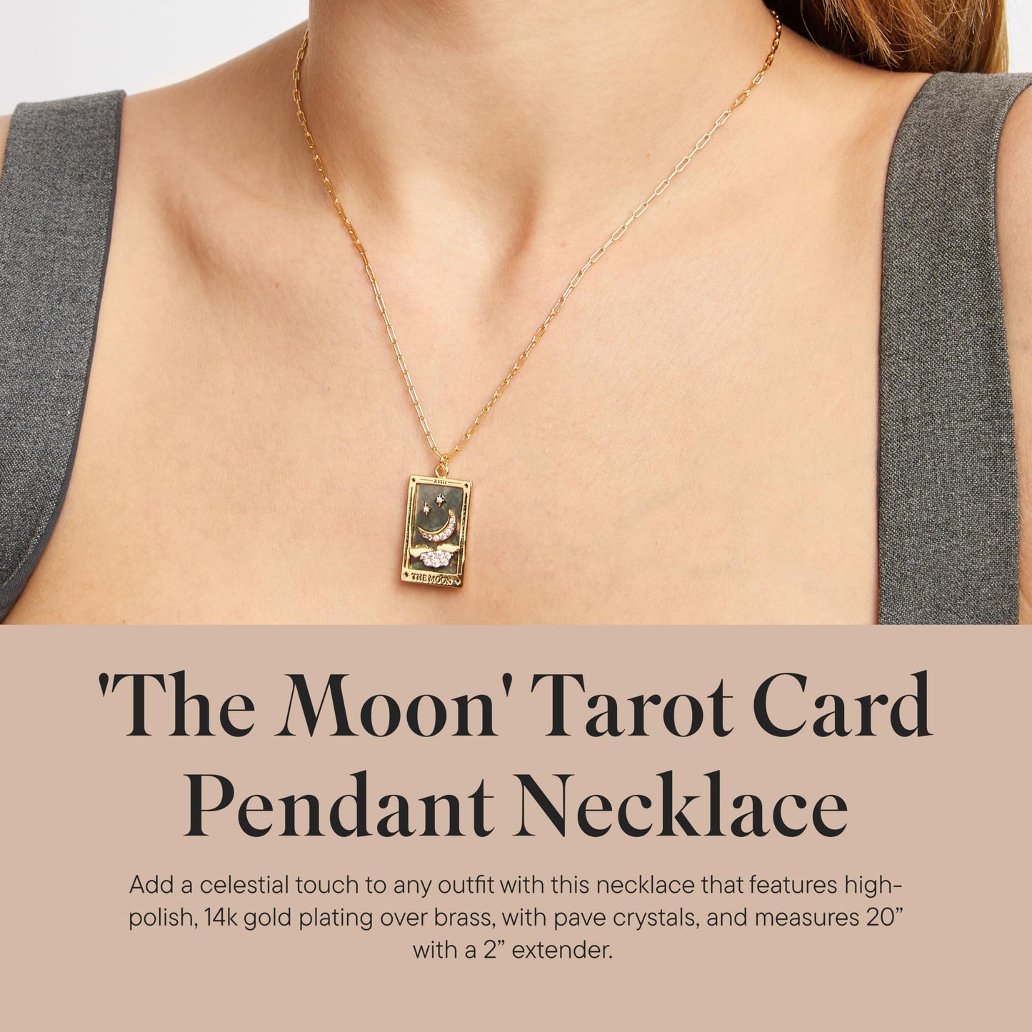 Tarot Card Pendant Necklace - Gold Chain Necklace for Women - 14k Gold Plating