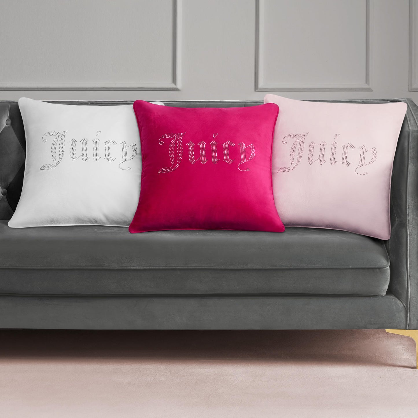 Juicy Couture - Decorative Accent Pillow, Velvet Rhinestone Crown, Premium Reversible Throw Pillow