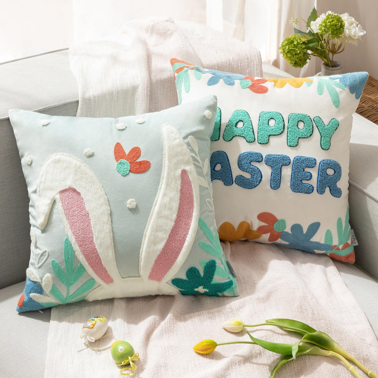 Easter Decorations Pillow Covers, Rabbit Pillow Covers, 18X18 Set of 2