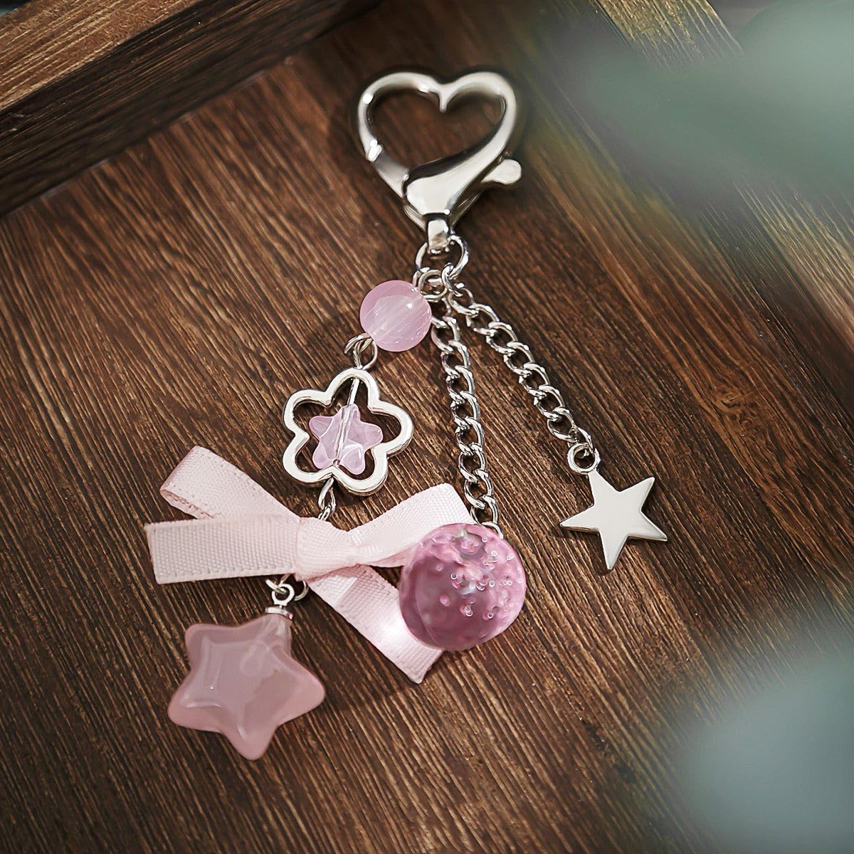 Cute Coquette Aesthetic Y2K Kawaii Keychain Strawberry Bow Star Pendants Keyrings