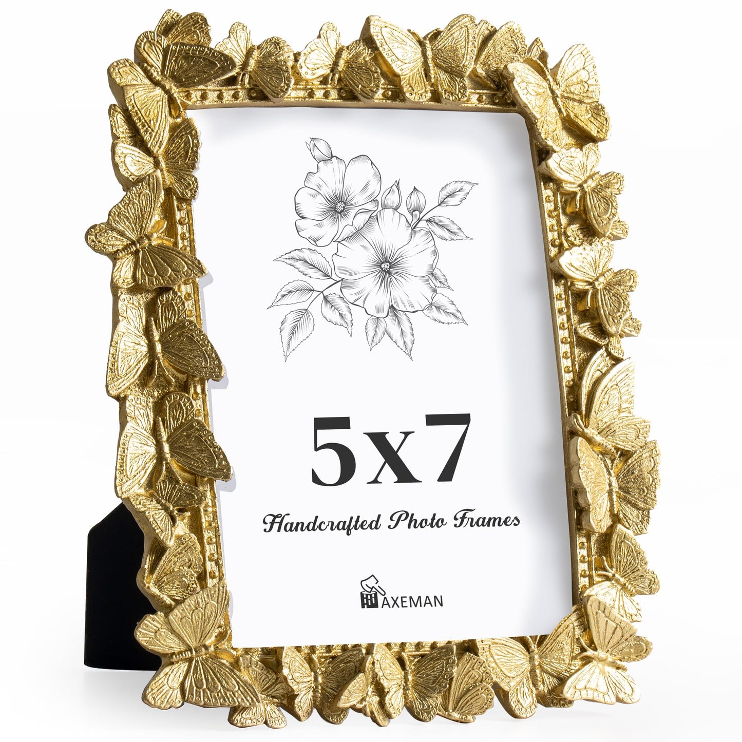 Picture Frame with High Tempered Glass, Butterfly Textured Hand-Crafted Resin Cute Photo Frame with Easel & Hook for Tabletop & Wall Display