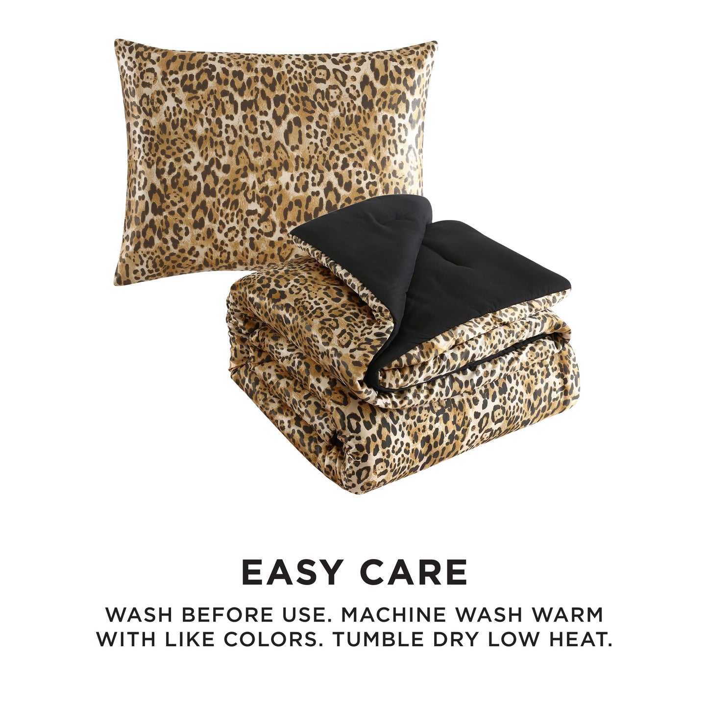 Juicy Couture Leopard Satin Duvet Cover Set - Cheetah Print 2-Piece Machine Washable Reversible Animal Print Bedding Duvet Cover and Sham Set