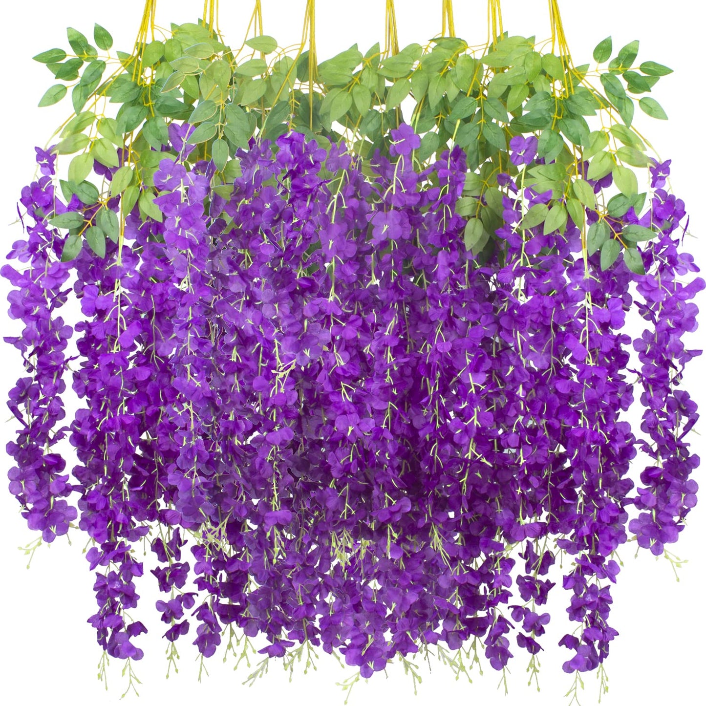 Hanging Artificial Flowers Silk Wisteria Vine Ratta Flower, 12 Pack