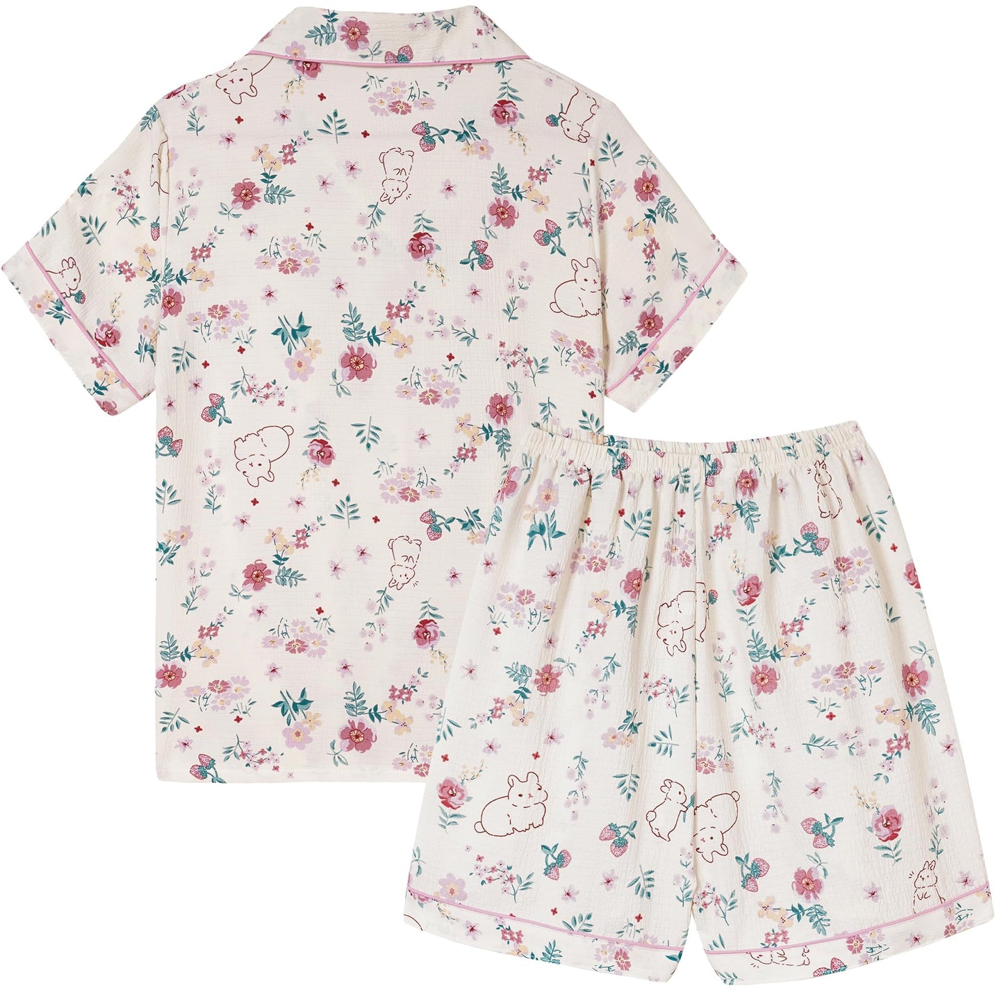 Girls Button Down Sleepwear Short Sleeve With Shorts 2PCS Pajama Sets