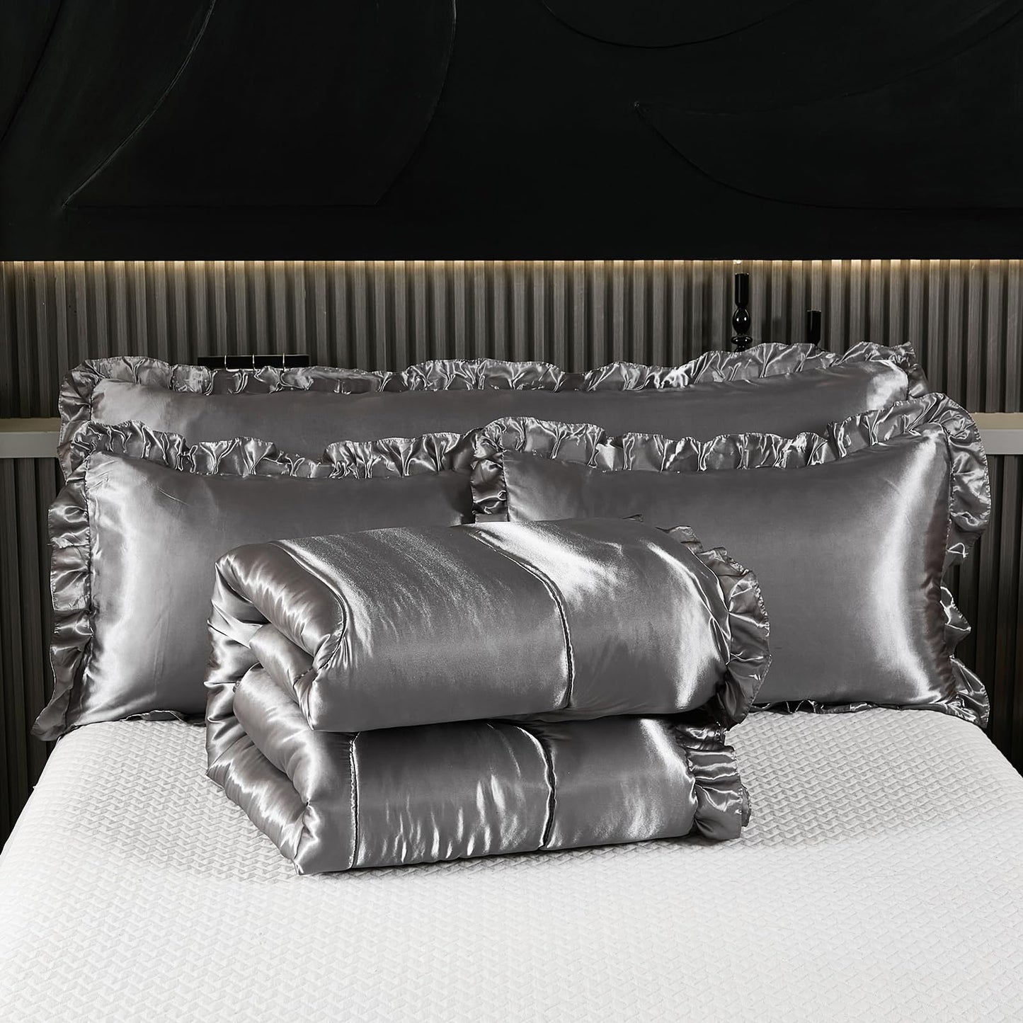 Comforter Silk Beddings - Luxury Silky Body Pillow Cover Ruffle