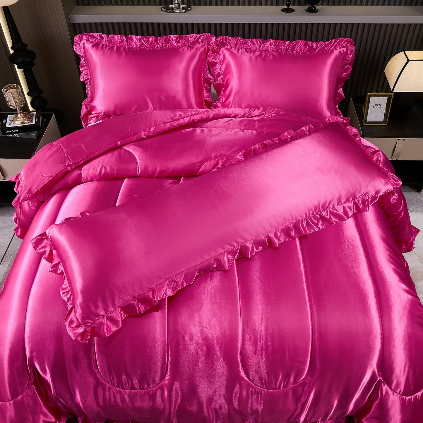 Comforter Silk Beddings - Luxury Silky Body Pillow Cover Ruffle