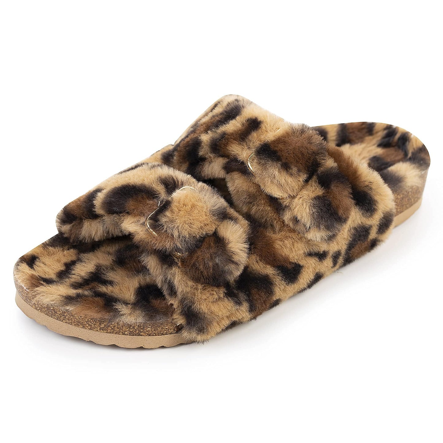 Womens Open Toe Slipper with Cozy Lining, Faux Fur Slide Sandals