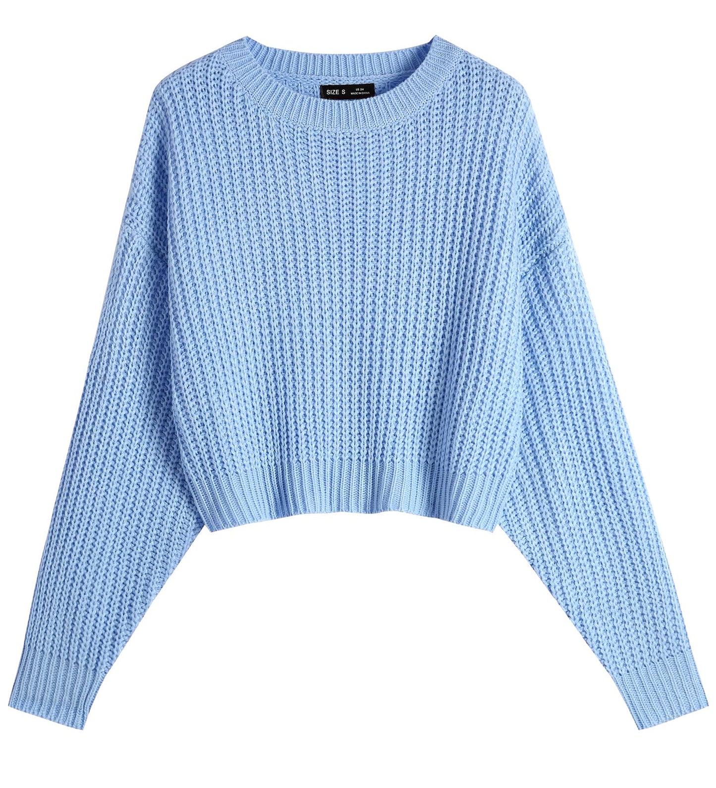 Sexy Crew Neck Batwing Cute Cropped Sweater - Lightweight Soft Knitted Short Pullover Jumper