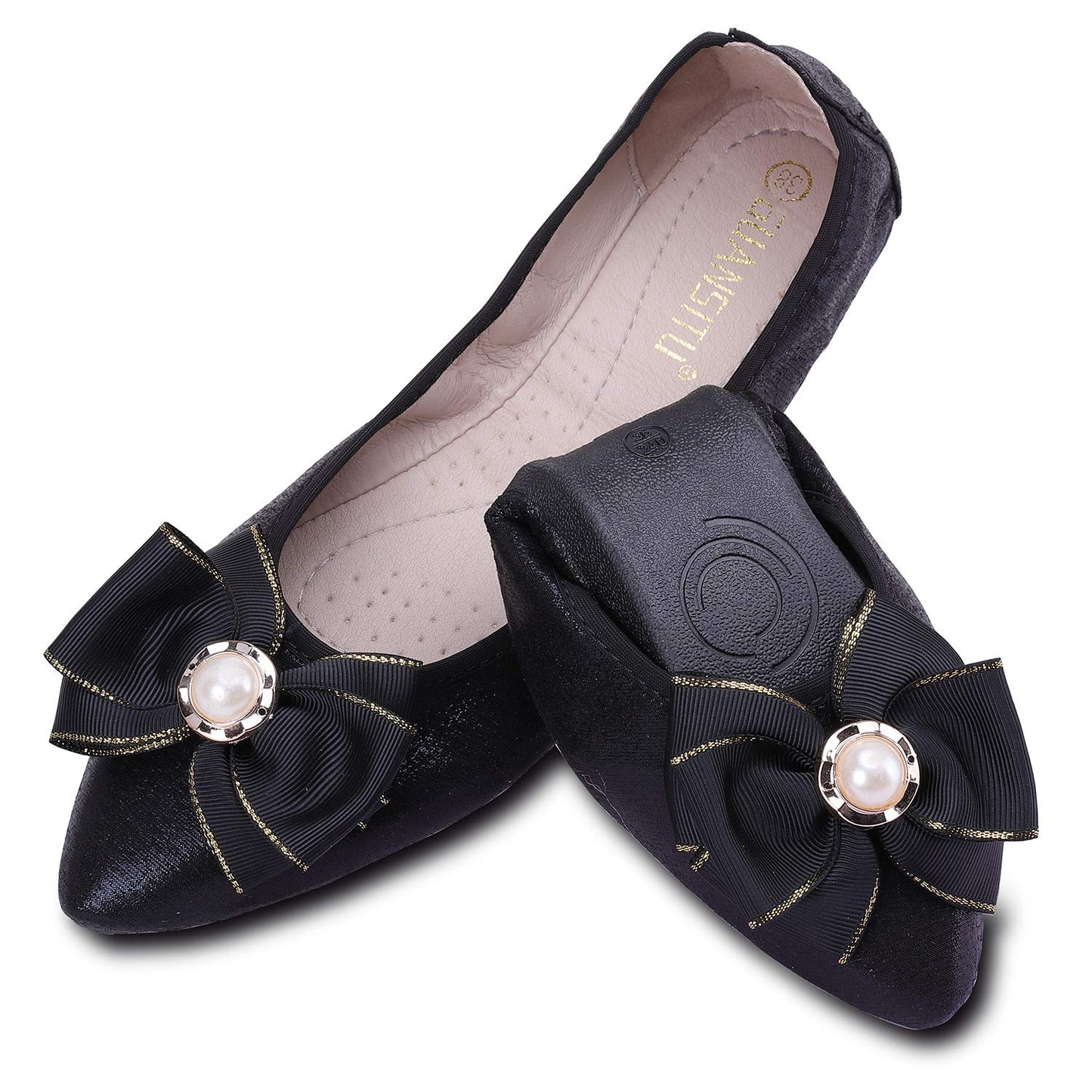 Womens Foldable Ballet Flats Bling Rhinestone Pointed Toe Comfort Slip On Loafers