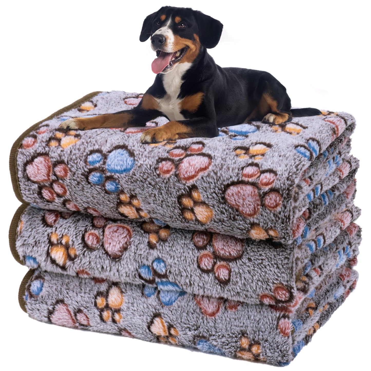 Soft Fluffy Fleece Blanket for Small, Medium and Large Dogs - Paw Print Pink Pet Blanket