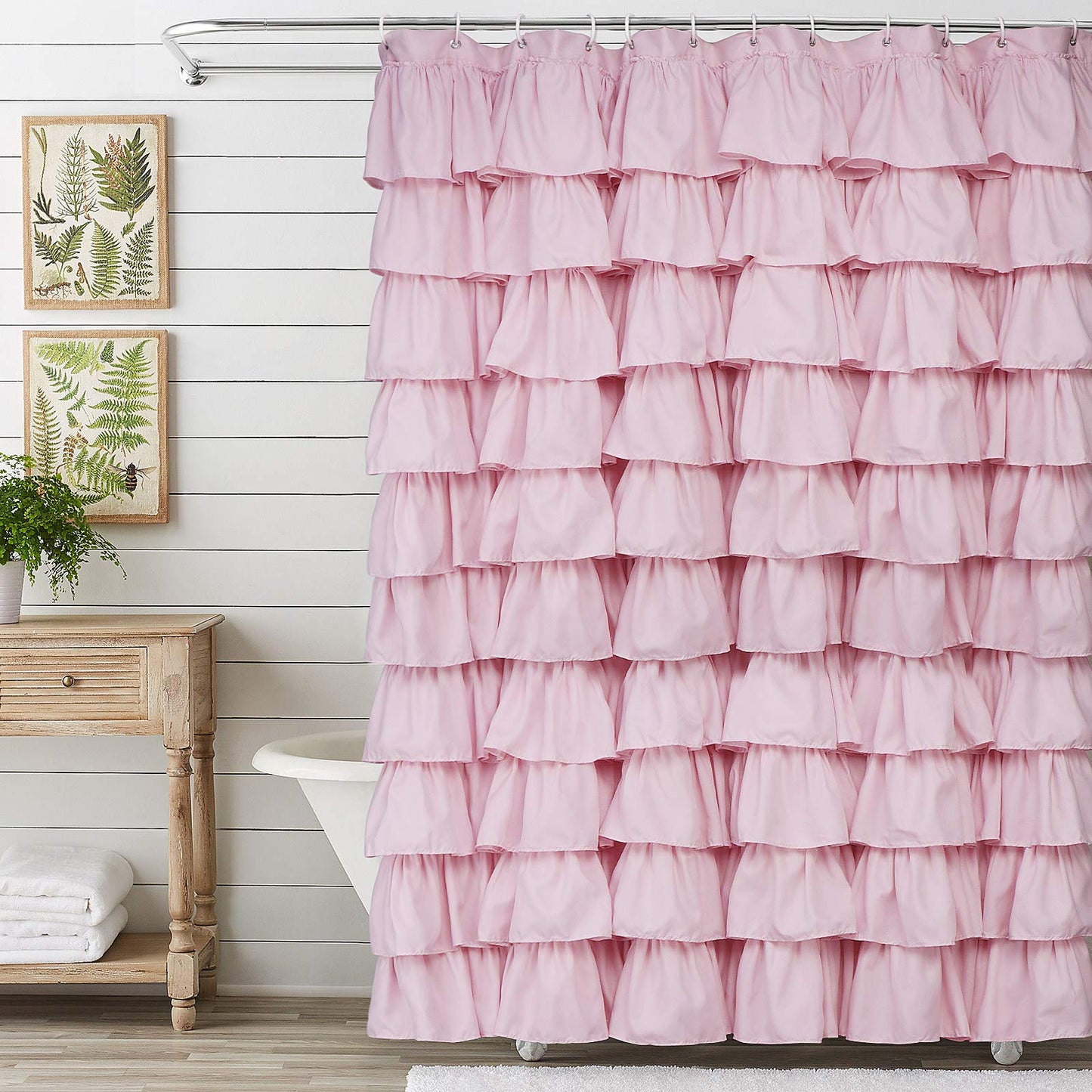 Ruffle Shower Curtain Farmhouse Rustic Fabric Cloth Shower Curtains for Bathroom, 72" x 72"