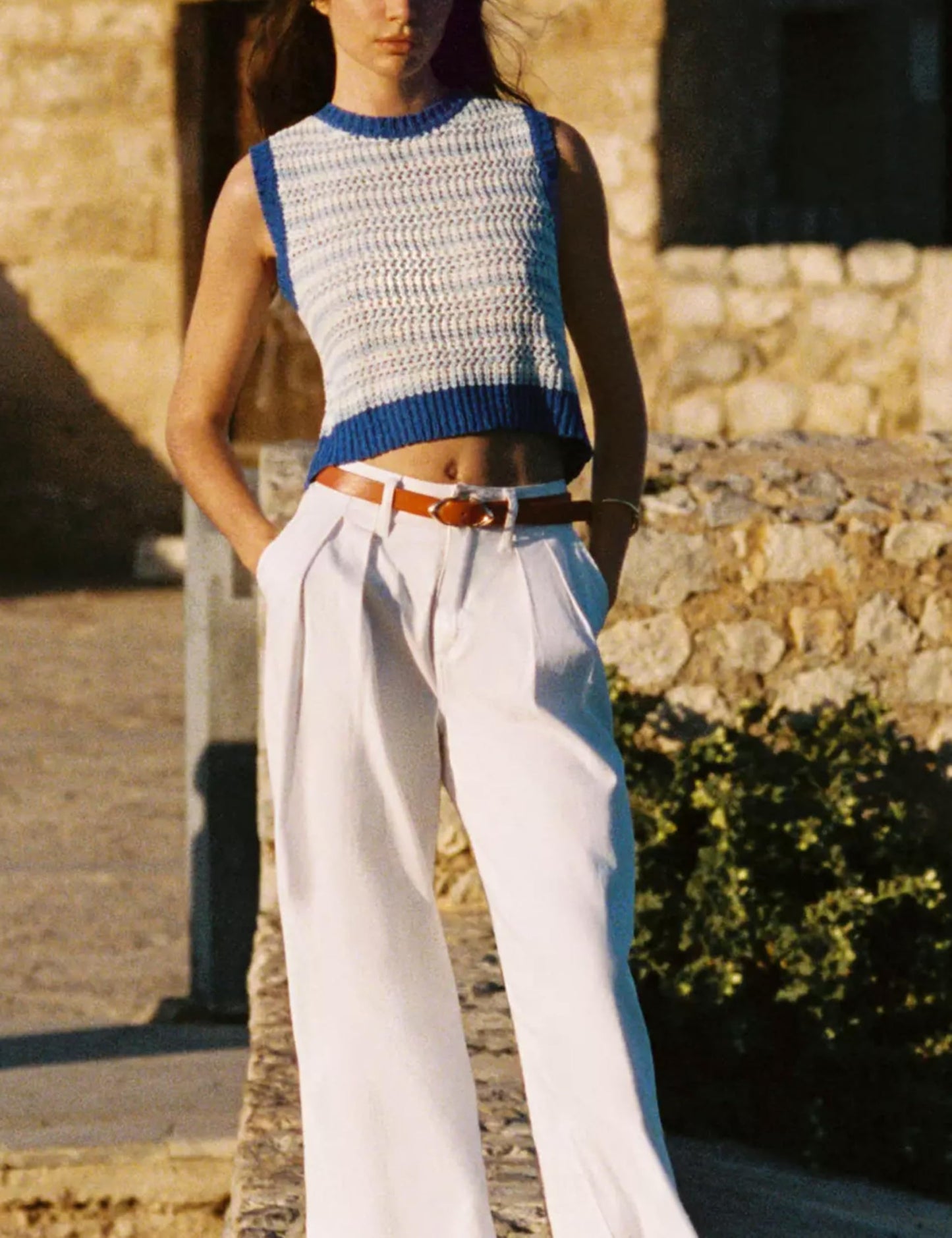 Color Block Tie Back Knit Tank Tops