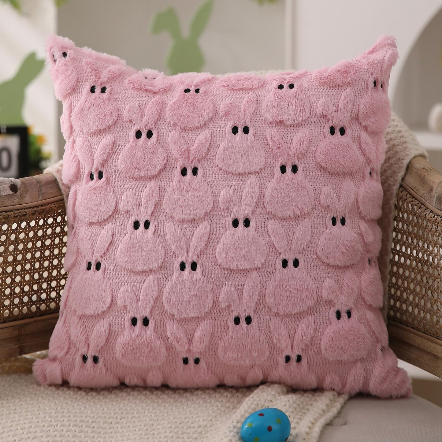 Easter Bunny Pillow Covers | Set of 2 Easter Soft Plush Faux Fur Jacquard Throw Pillows