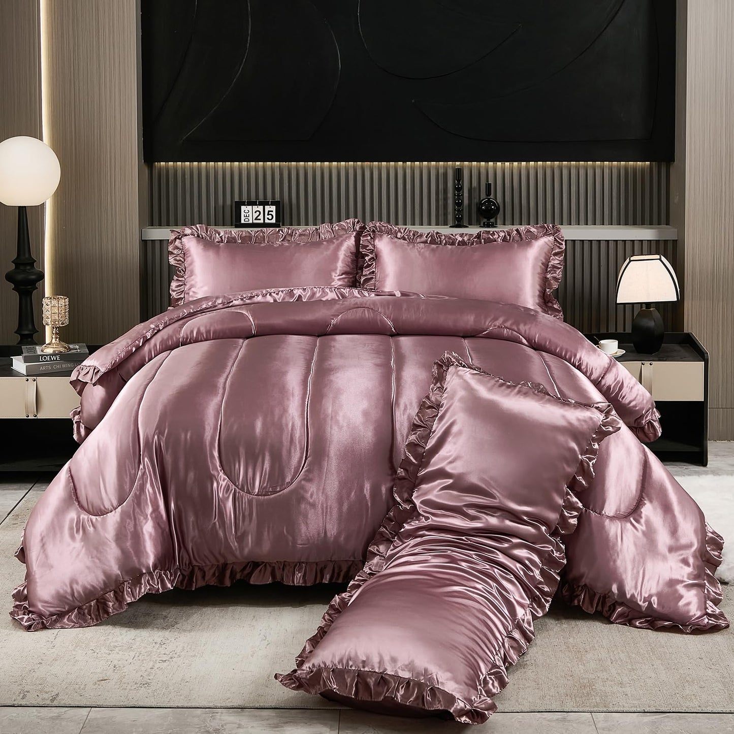 Comforter Silk Beddings - Luxury Silky Body Pillow Cover Ruffle