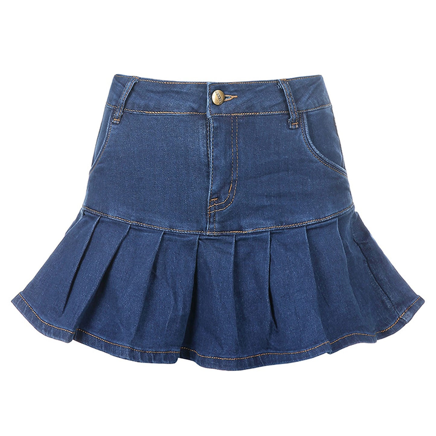 Women's Pleated Jean Skirt Casual - A-Line Ruffle Y2K Mini Denim