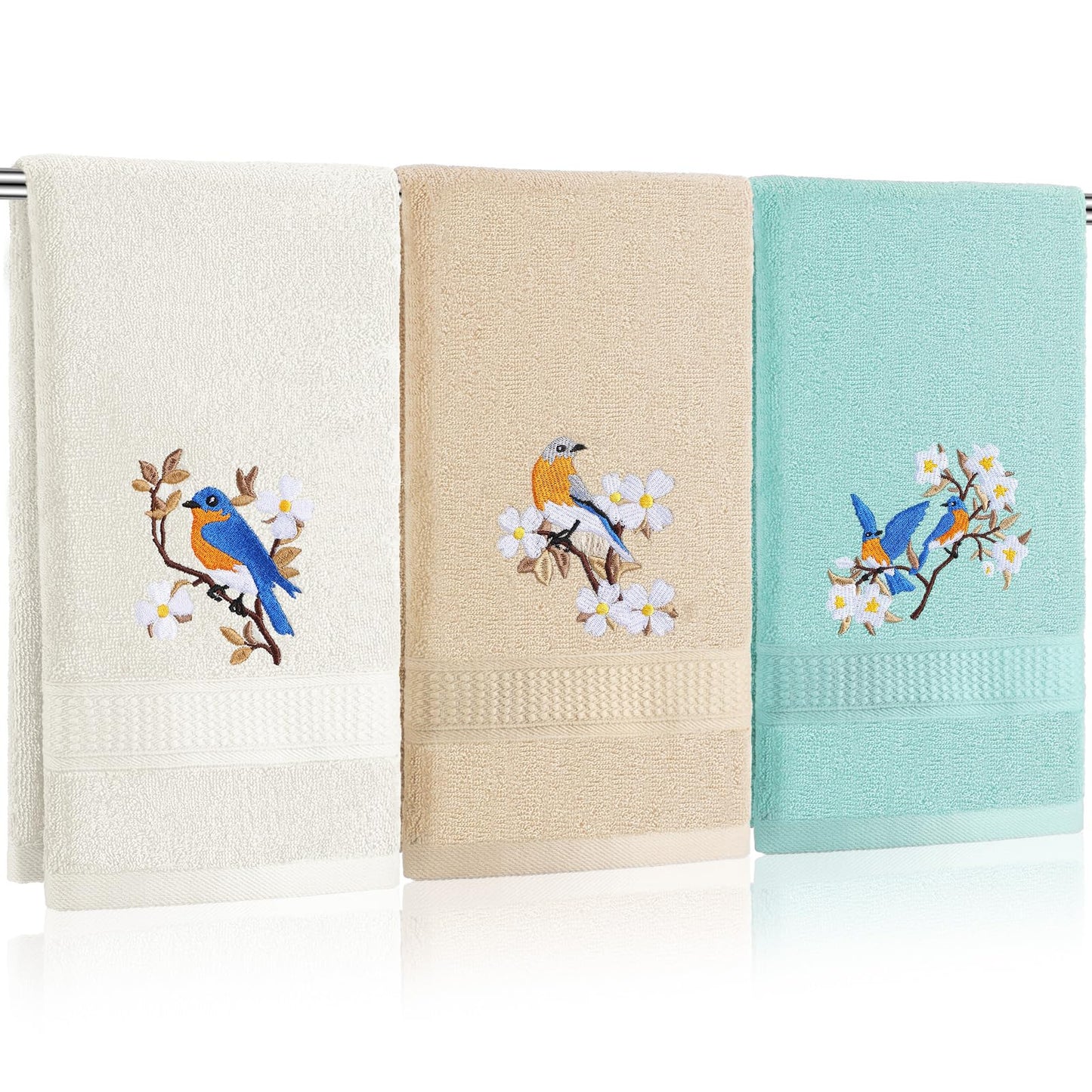 Embroidered Floral Hand Towels - Cute Summer Flowers Cotton Soft Absorbent Towels