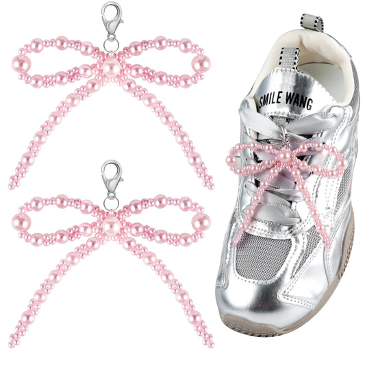 Pearl Bow Shoe Charms 2Pcs for Sneakers Decoration Shoe Lace Charms