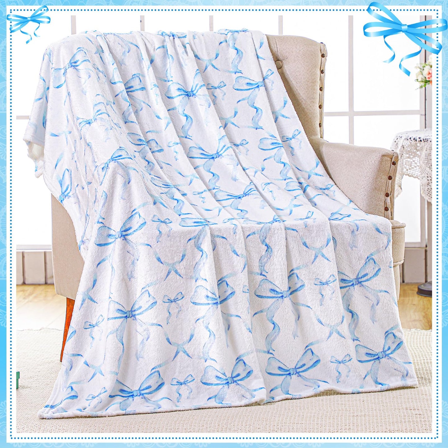 Coquette Bow Blanket Flannel Soft Lightweight Aesthetic Plush, 50" x 60"