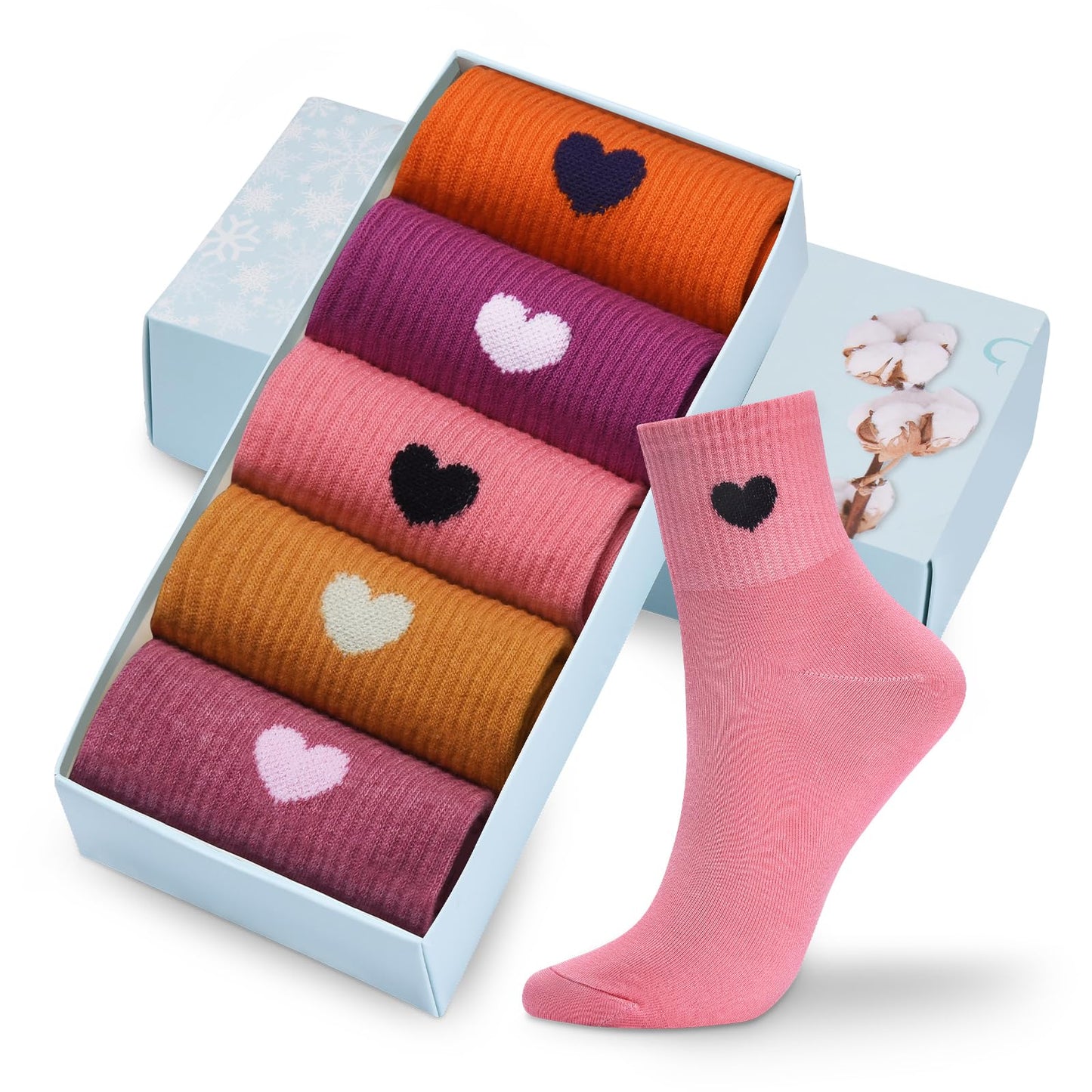 Women's Crew Socks Ankle High Cotton Fun Cute Athletic Running Socks(5-Pairs With Present Box)