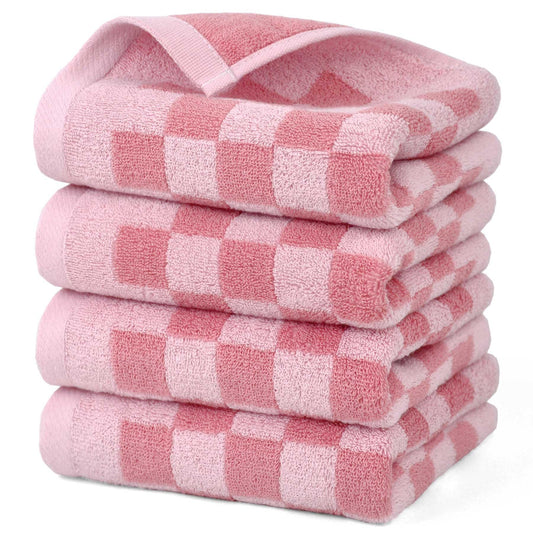 Checkered Soft Cotton Hand Towels 4 Pack Lightweight Absorbent Towels 29x13 Inches