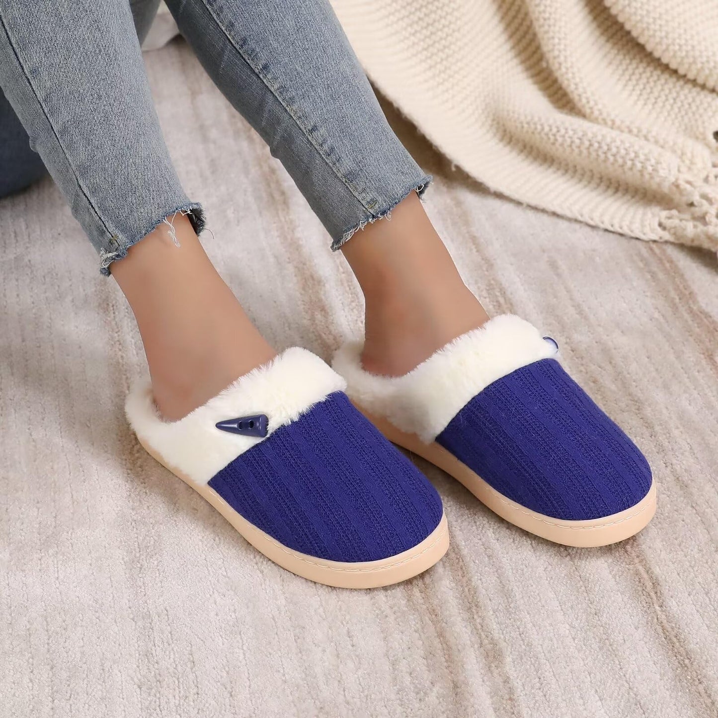 Women's Slip on Fuzzy House Slippers Memory Foam Slippers