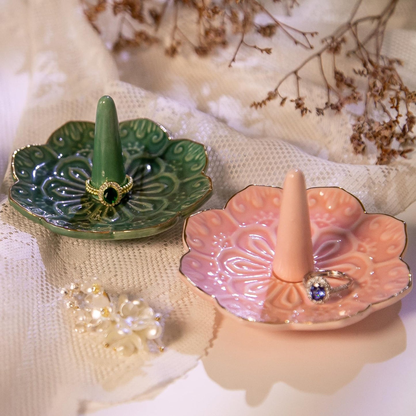 Ceramic Jewelry Dish – Mandala Ring Holder & Trinket Tray for Accessories & Gifts