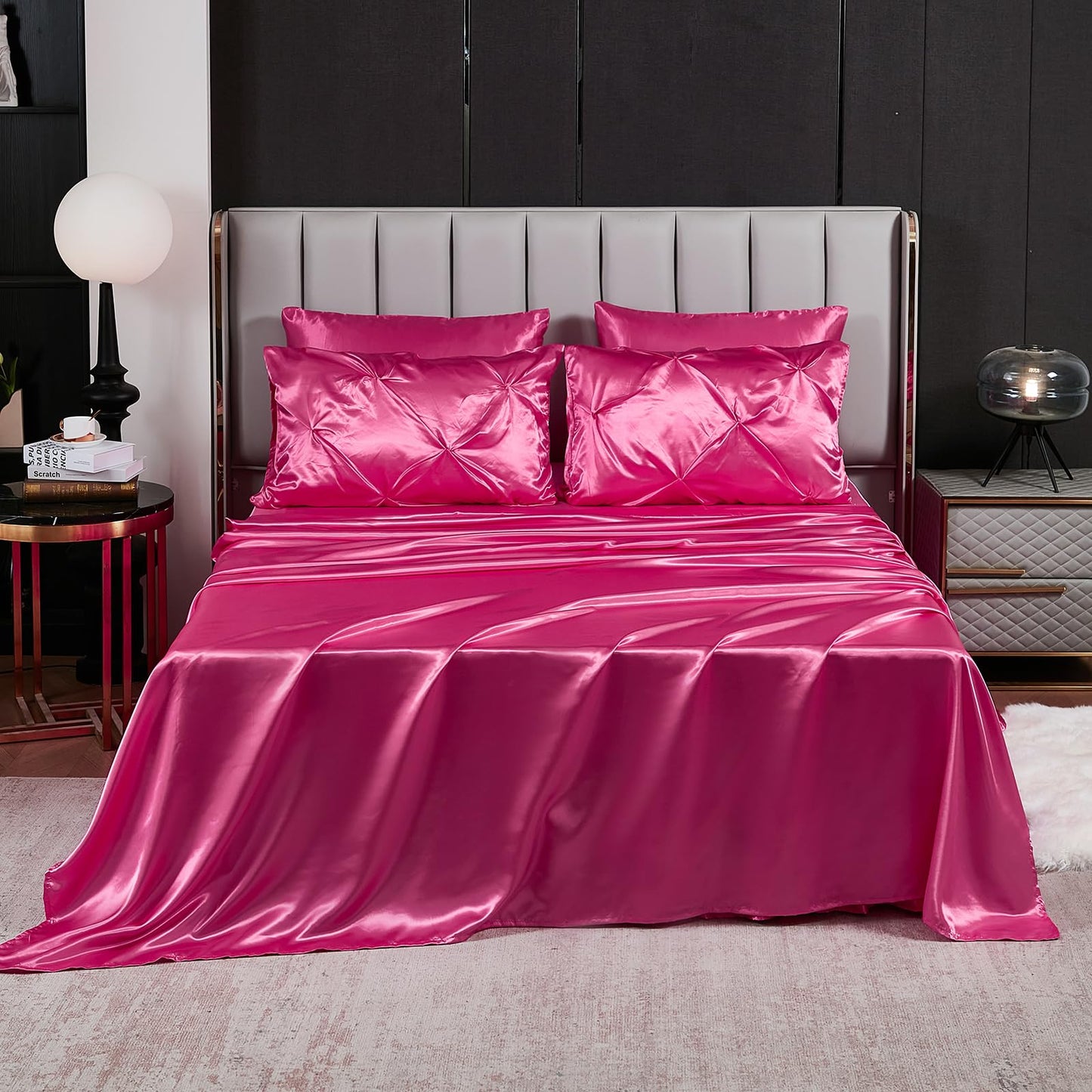 Pinch Pleat Bedding Set - Pin-tuck Luxury Bed Comforter Set 10 Pcs, Soft Silky Down Comforter Bed Set Satin with Sheets